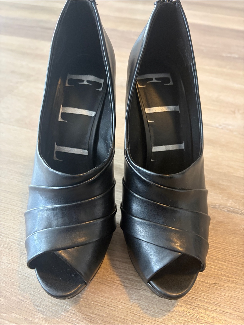 Elle Black Peep-Toe Heels with Draped Upper